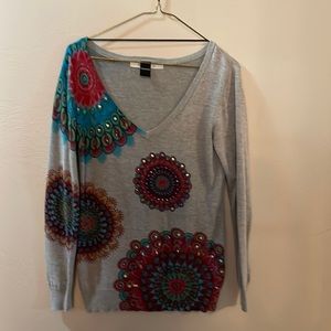 Desigual v neck sweater with embellishments